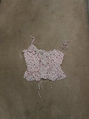 nectar clothing pink patterned tank tie front top us size m